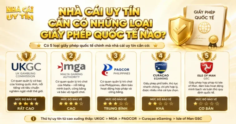 Top 10 Sân Chơi Cá Cược Hợp Pháp Uy Tín Nhất 2026 – Xếp Hạng Mới Nhất Cho Bet Thủ Việt 2 Nhà Cái Uy Tín Cần Có Những Loại Giấy Phép Quốc Tế Nào?