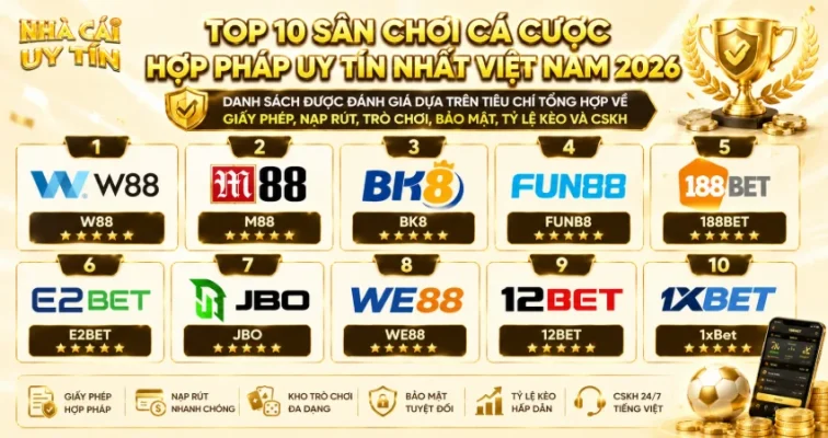 Top 10 Sân Chơi Cá Cược Hợp Pháp Uy Tín Nhất 2026 – Xếp Hạng Mới Nhất Cho Bet Thủ Việt 3 Top 10 Sân Chơi Cá Cược Hợp Pháp Uy Tín Nhất Việt Nam 2026